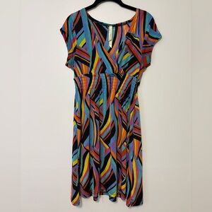 Colorful Geometric V-Neck Midi Dress